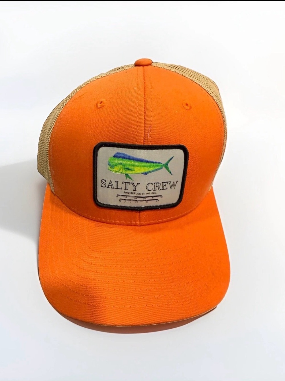 Salty Crew Bright Orange & Tan Mesh Patch Trucker Hat